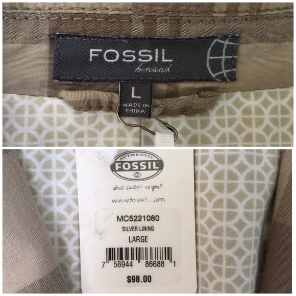Fossil Men’s Tan & Brown Plaid “Silver Lining” Jacket Size Large - Picture 7 of 8